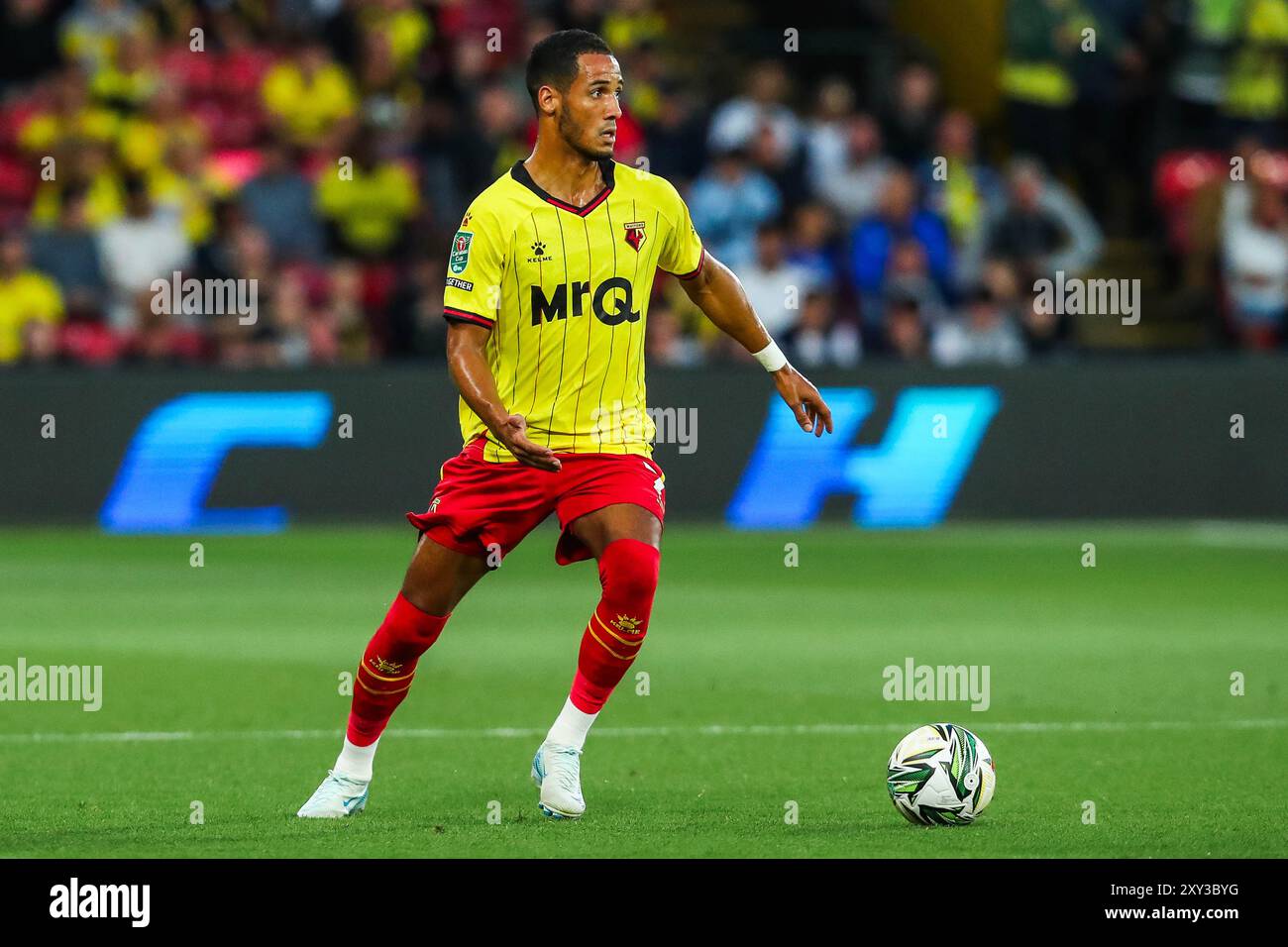 Tom Ince de Watford en action lors de la Coupe Carabao match Watford vs Plymouth Argyle à Vicarage Road, Watford, Royaume-Uni. 27 août 2024. (Photo par Izzy Poles/News images) à Watford, Royaume-Uni le 27/08/2024. (Photo par Izzy Poles/News images/SIPA USA) crédit : SIPA USA/Alamy Live News Banque D'Images