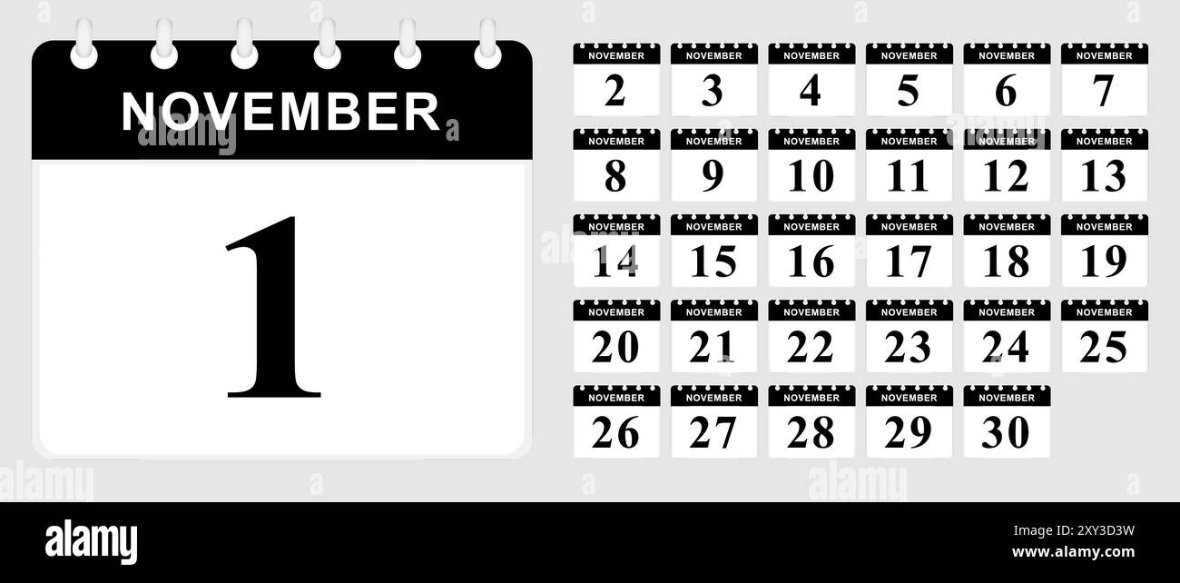 Calendrier des jours de novembre. Modèle de calendrier. Illustration vectorielle. Illustration de Vecteur