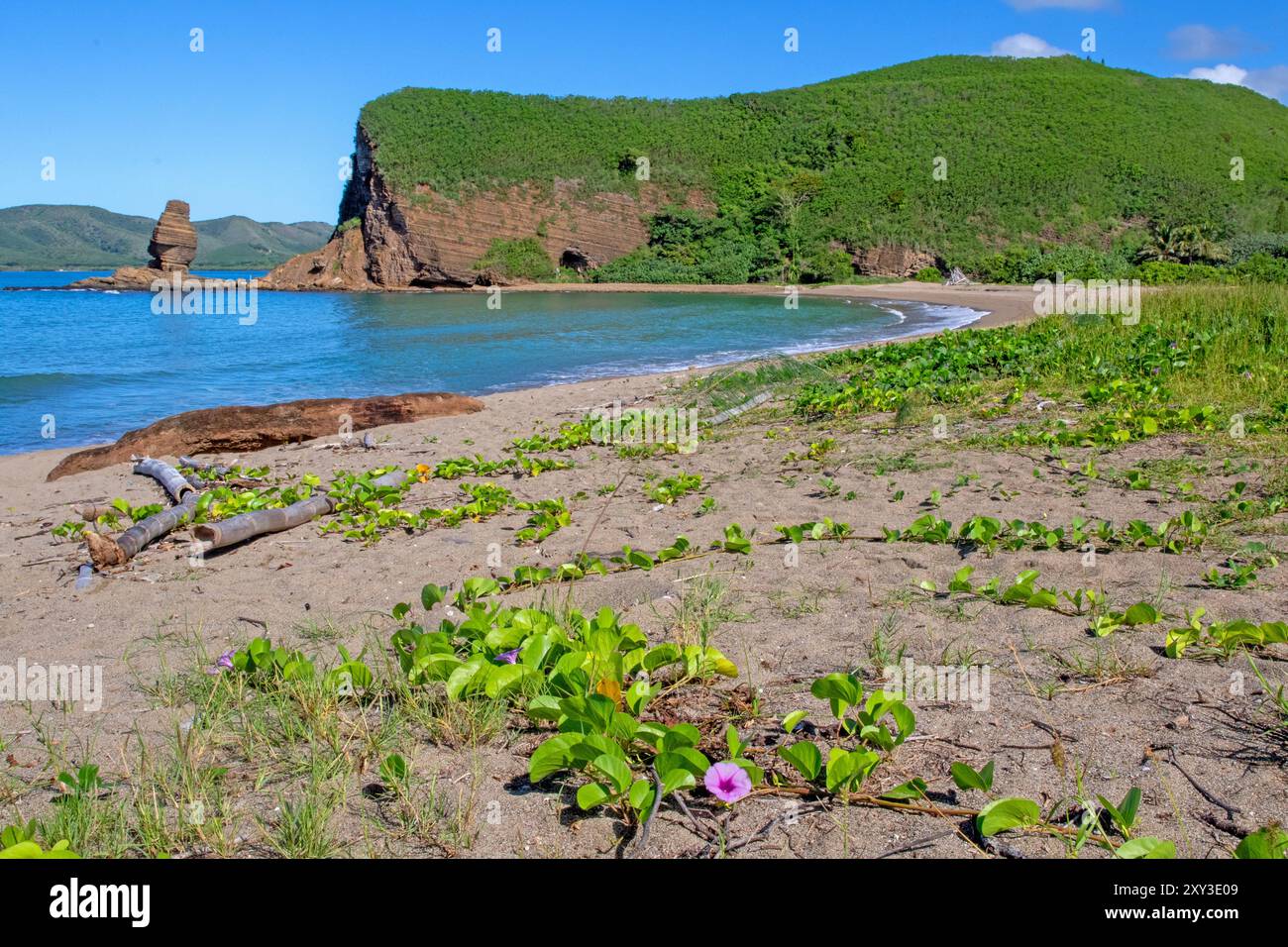 La plage de la Roche percée et la formation rocheuse du Bonhomme de Bourail Banque D'Images