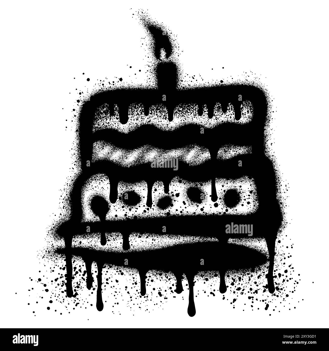 Graffiti gâteau d'anniversaire avec peinture noire en aérosol. illustration vectorielle. Illustration de Vecteur