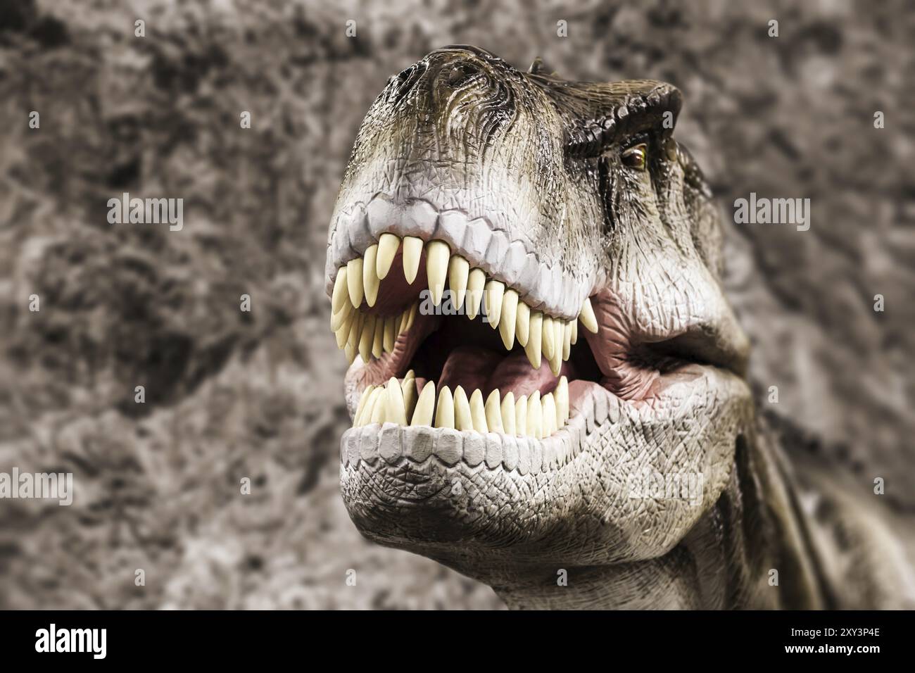 Tyrannosaurus, dinosaure de l'ère préhistorique montrant sa bouche dentée Banque D'Images