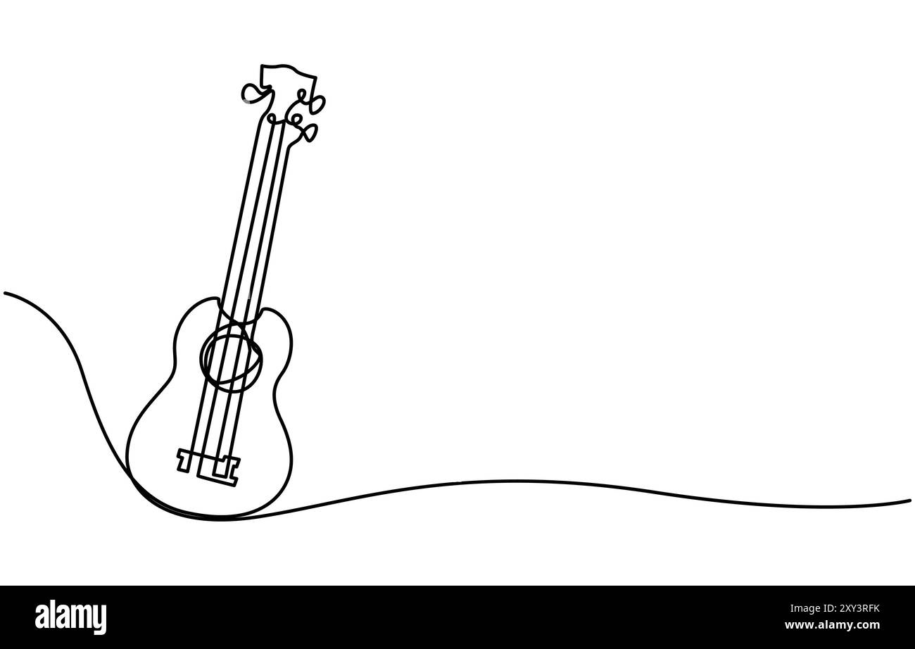 Une seule ligne continue de guitare classique isolé sur fond blanc, dessin continu de ligne d'un homme jouant musicien de guitare. Style minimaliste Illustration de Vecteur