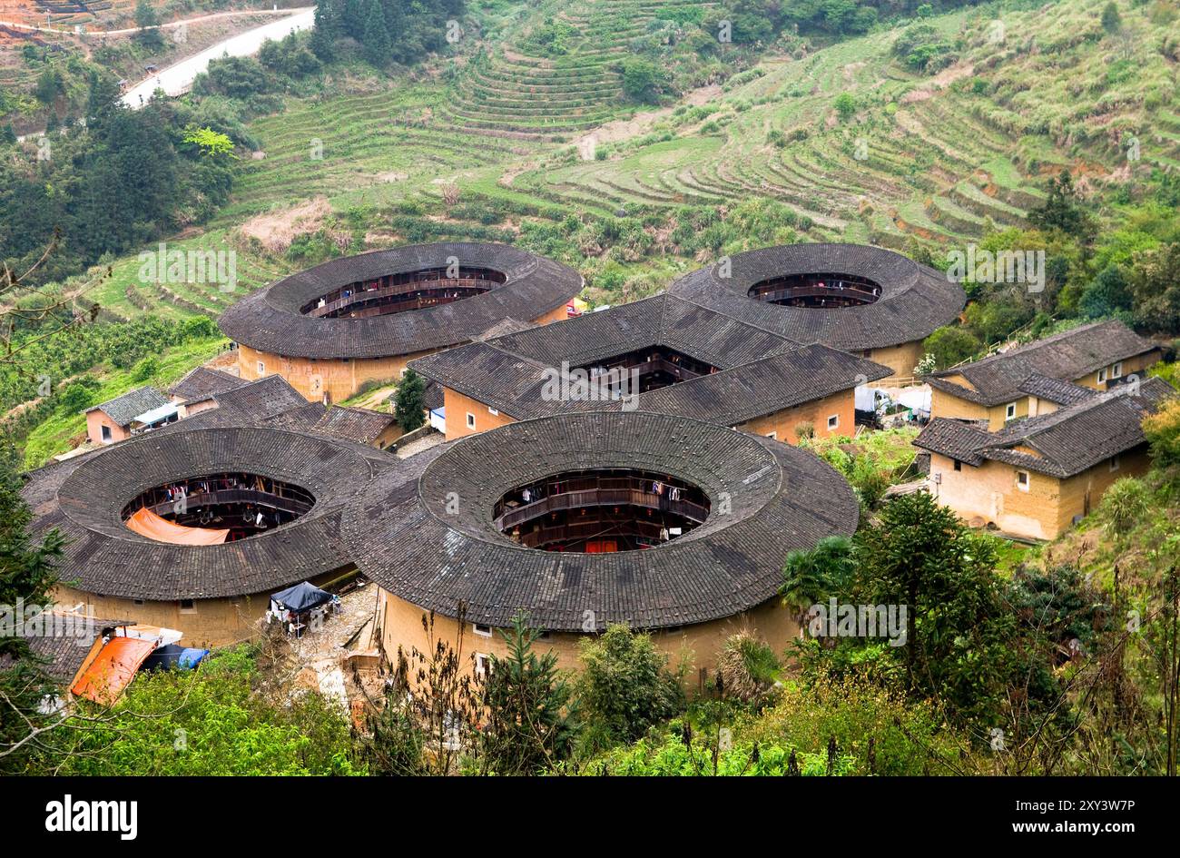 Les grands bâtiments Tulou dans la région de Nankin Yongding county dans le Fujian. Banque D'Images