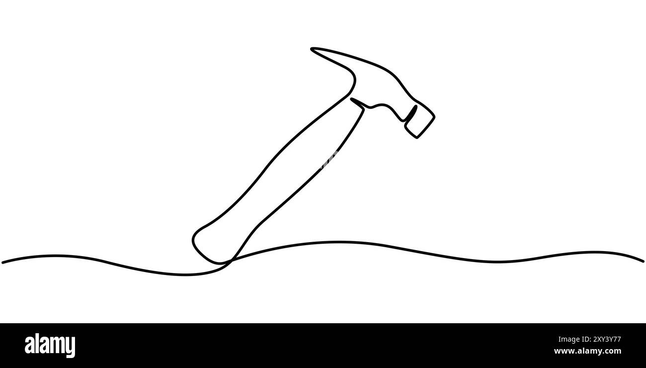 dessin continu d'un marteau en une ligne. Vector, Hammer Doodle Noir et Blanc, dessin continu d'une ligne de la journée internationale du travail Illustration de Vecteur