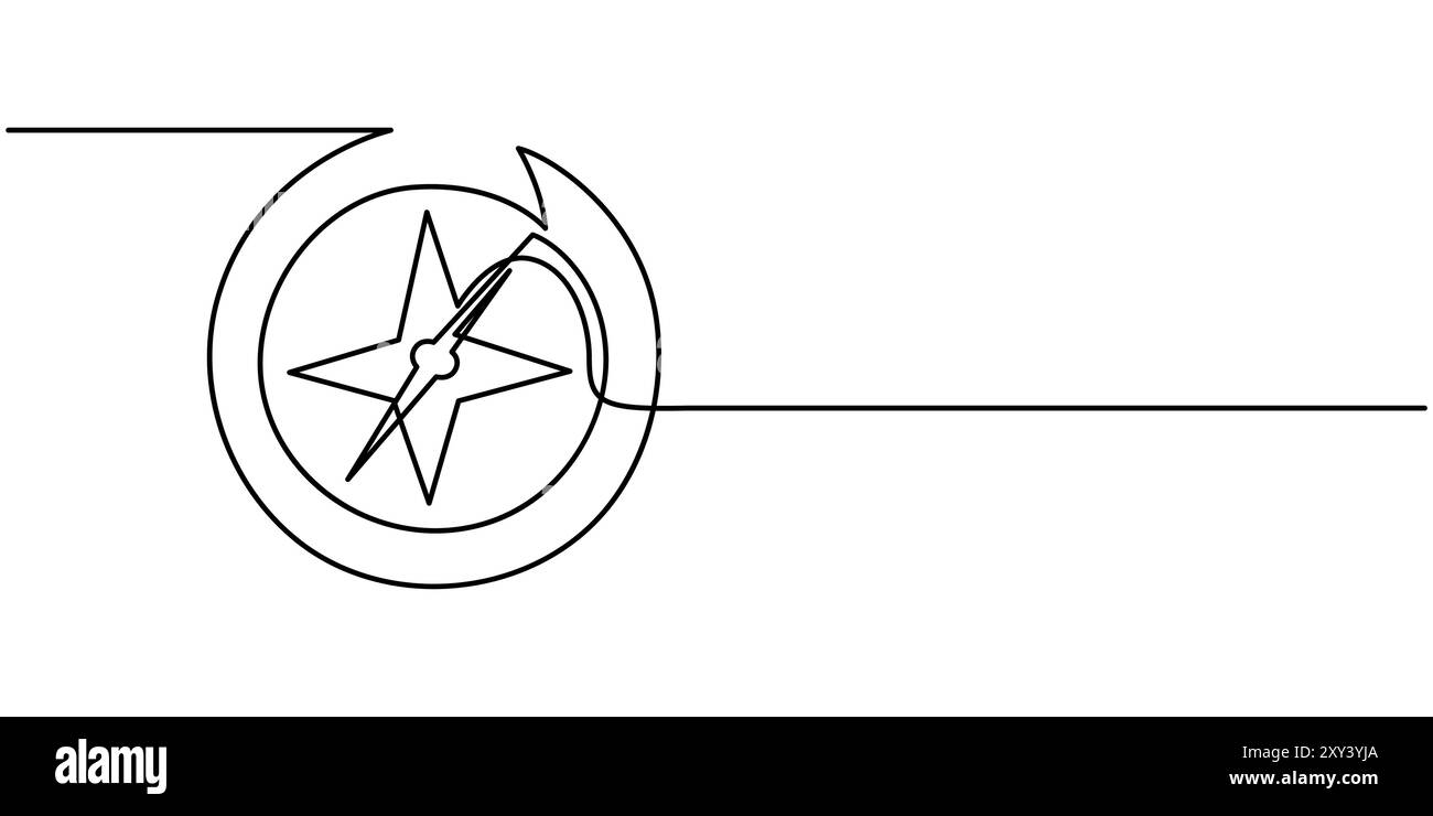 Une seule ligne continue de boussole pour la navigation isolée sur fond blanc, compas voyageur de conception différente. Dessin d'une seule ligne Illustration de Vecteur