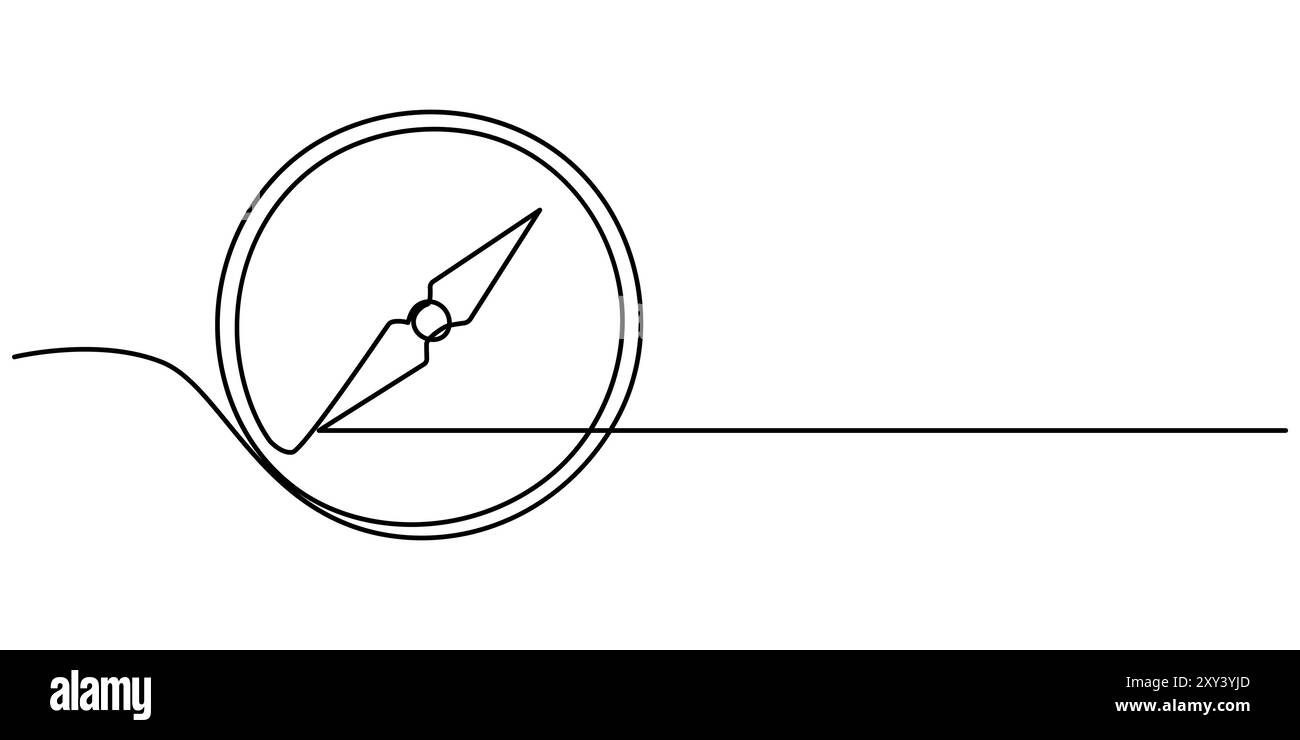 Une seule ligne continue de boussole pour la navigation isolée sur fond blanc, compas voyageur de conception différente. Dessin d'une seule ligne Illustration de Vecteur
