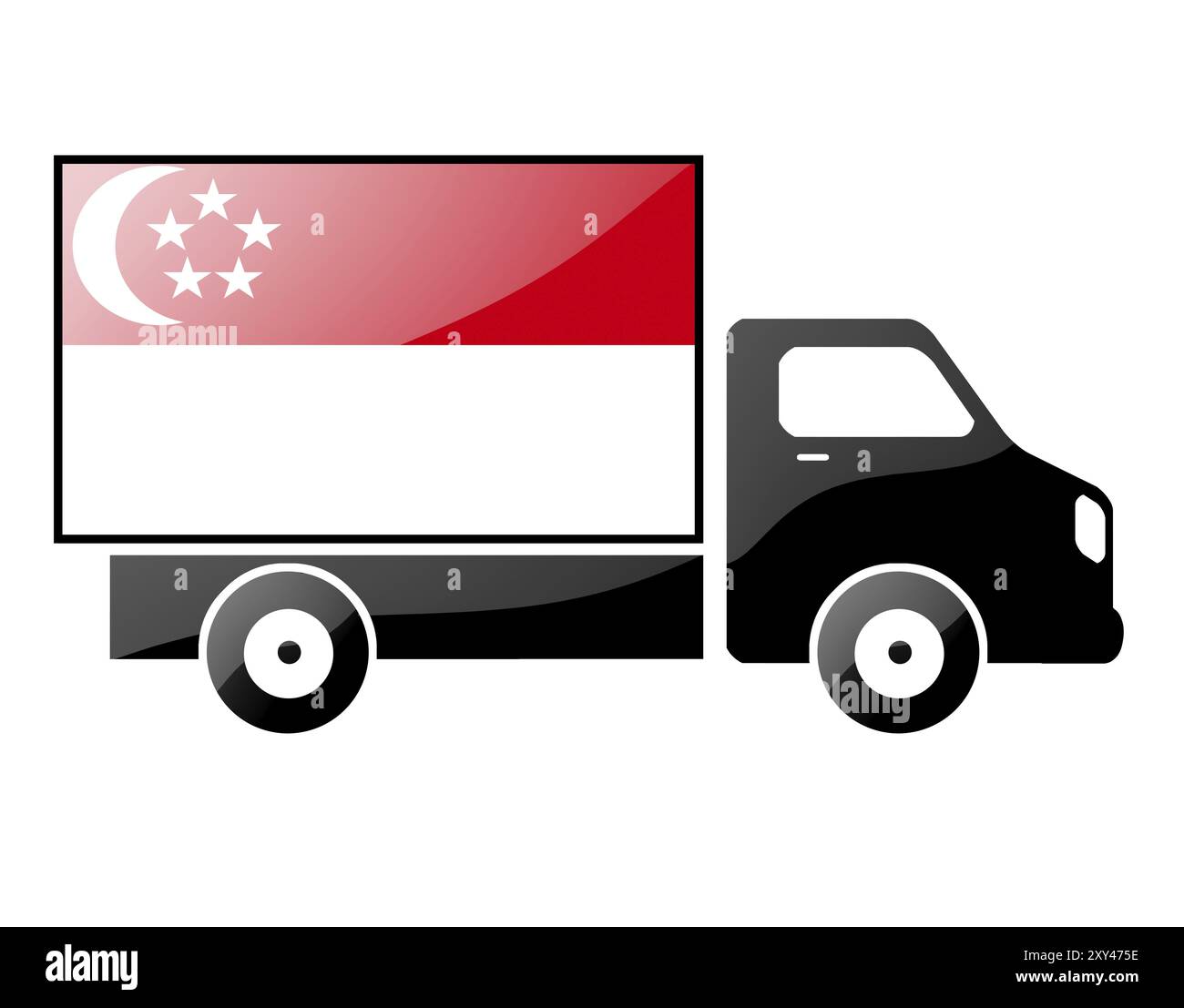 Le drapeau de Singapour peint sur la silhouette d'un camion. illustration brillante Banque D'Images
