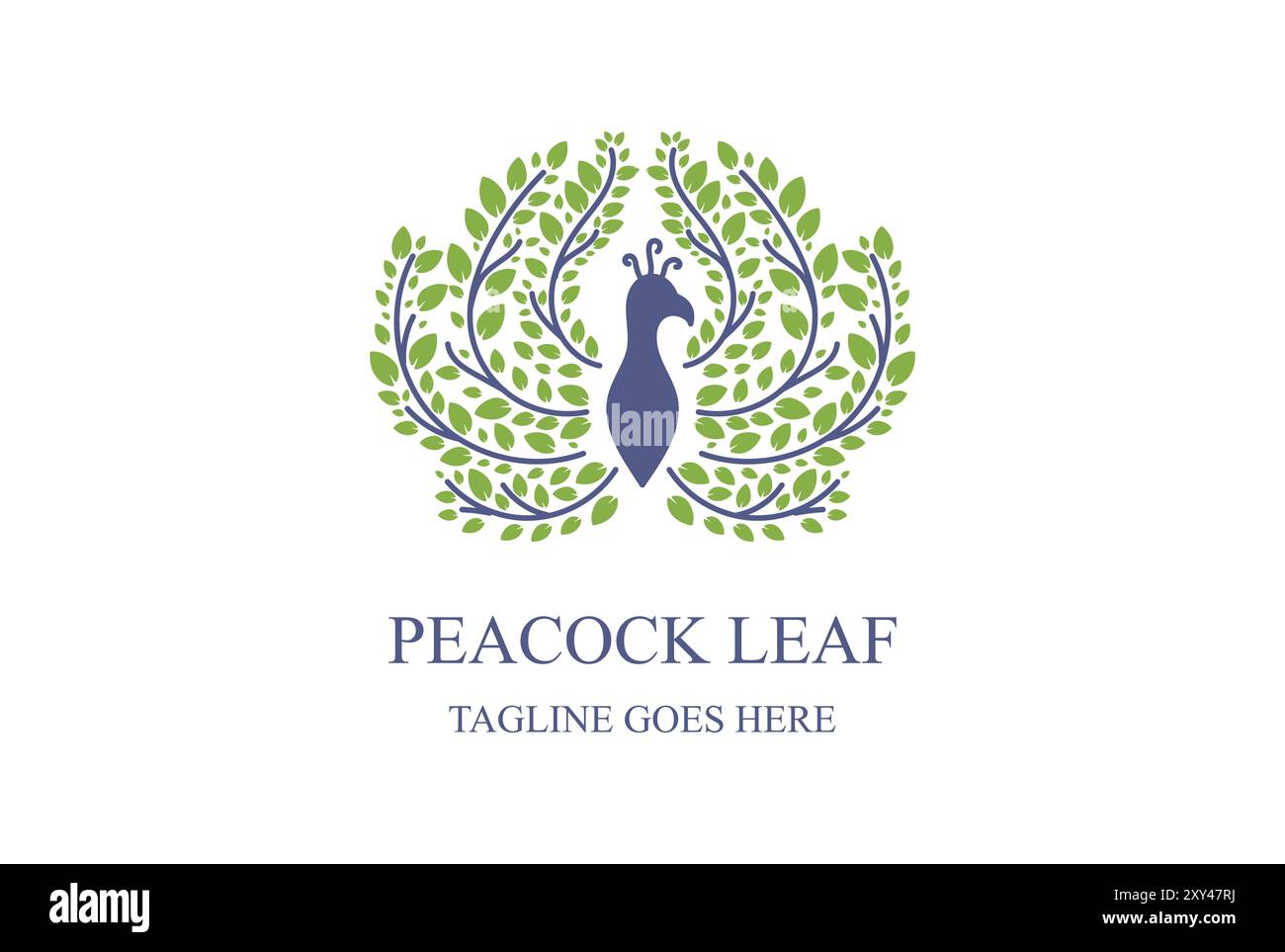 Peacock Peafowl Bird avec feuilles vertes fraîches feuillages logo Design vecteur Illustration de Vecteur