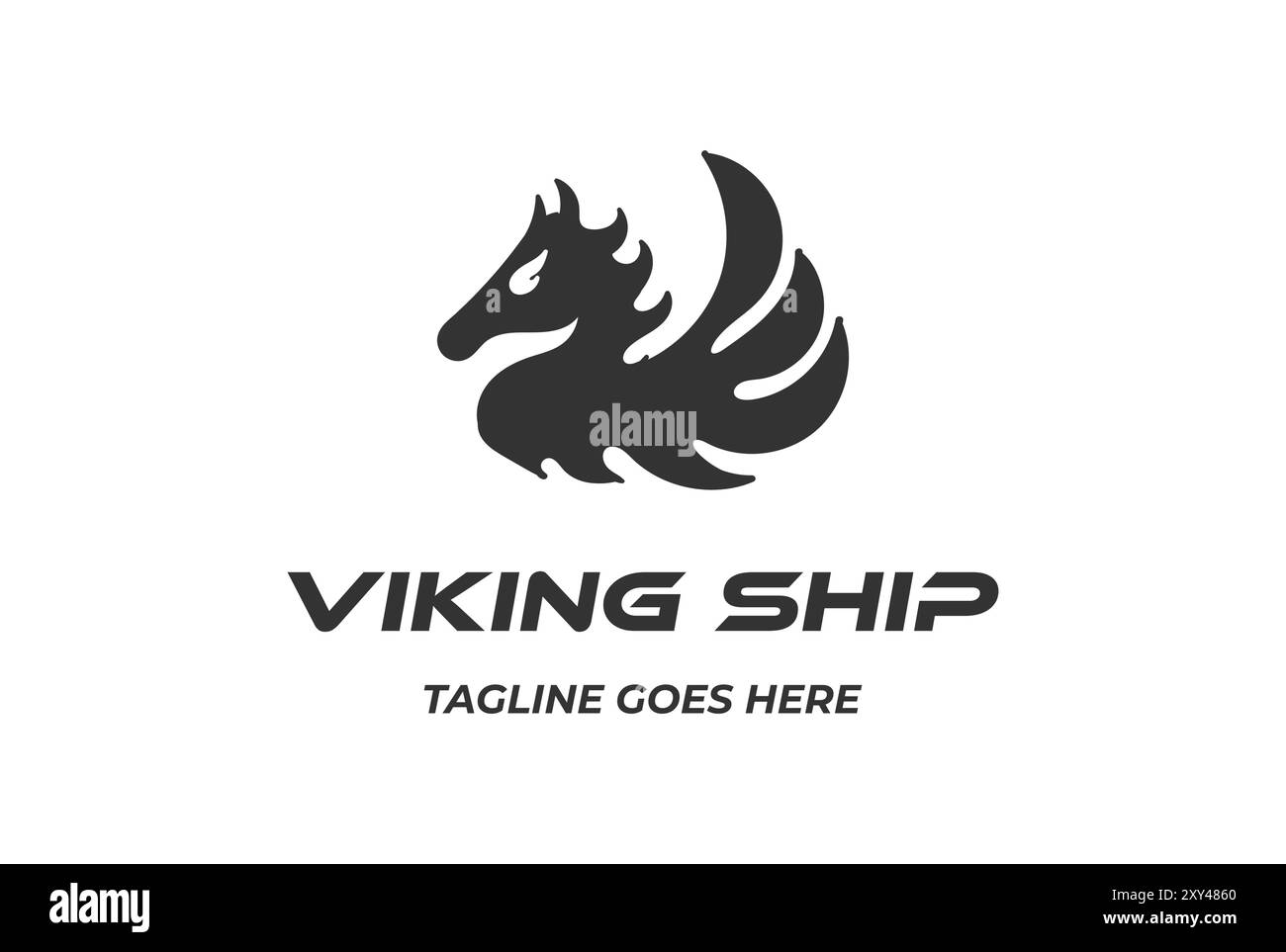 Fire Flame Tribal Horse Stallion Dragon Wings pour Viking Ship logo Design Vector Illustration de Vecteur