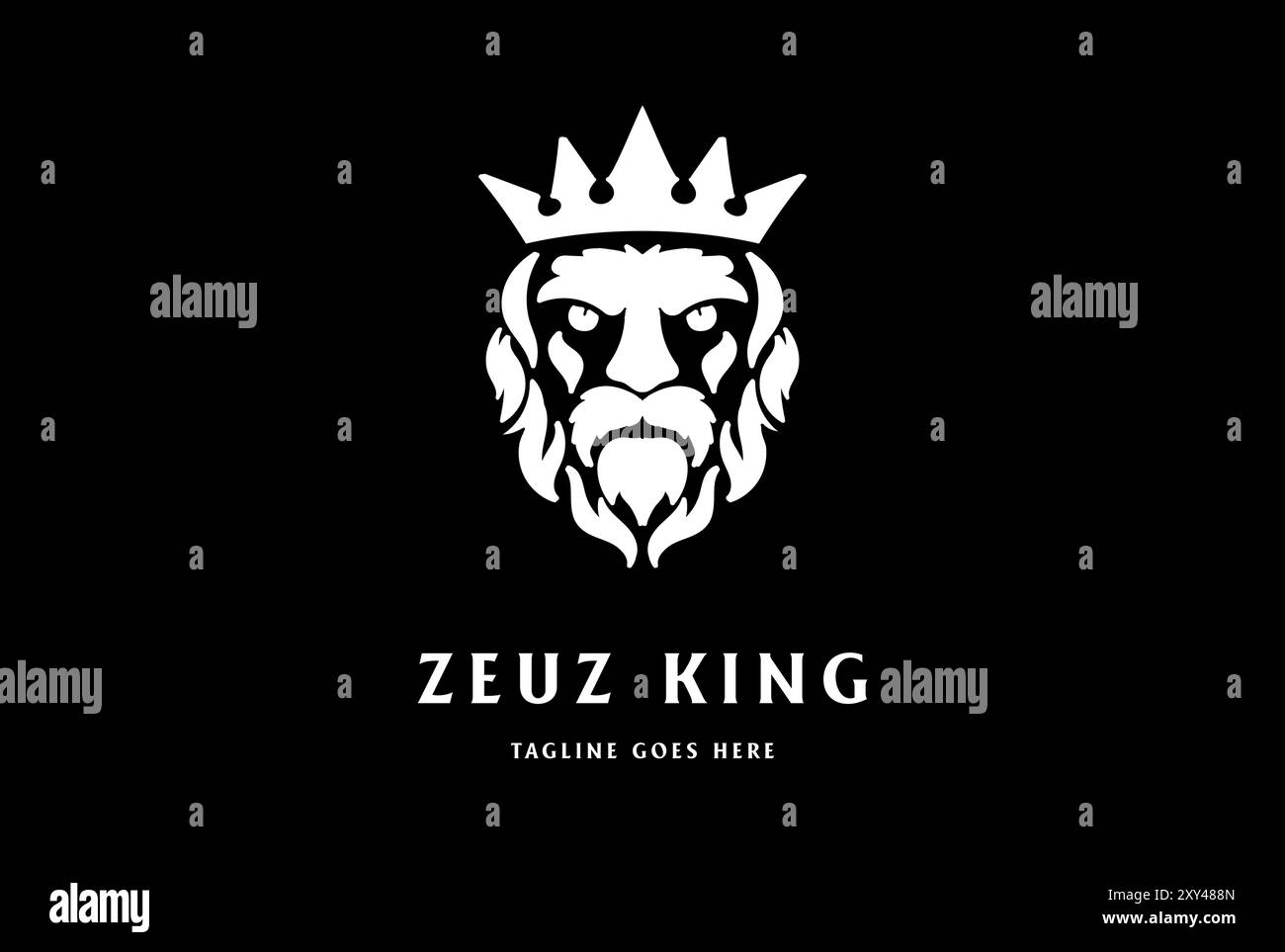 Zeus Poseidon Lord King God Crown face Head logo Design vecteur Illustration de Vecteur