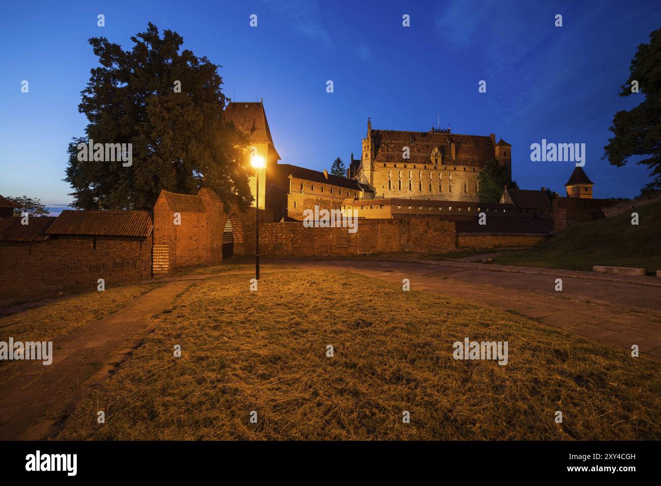 Château de Malbork la nuit en Pologne, forteresse médiévale construite par l'ordre des chevaliers teutoniques, datant du 13ème siècle Banque D'Images