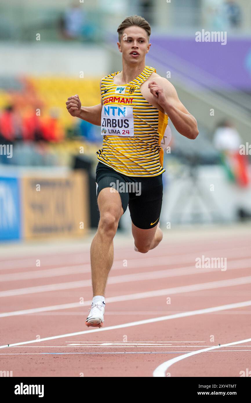 Milan ZIRBUS (LG Osterode) , ALLEMAGNE, 100 mètres hommes PER, Leichtathletik, Athlétisme, Championnats du monde d'athlétisme U20 Lima 24, Leichtathletik Weltmeisterschaften, 27.08.2024, Foto : Eibner-Pressefoto/Jan Papenfuss Banque D'Images