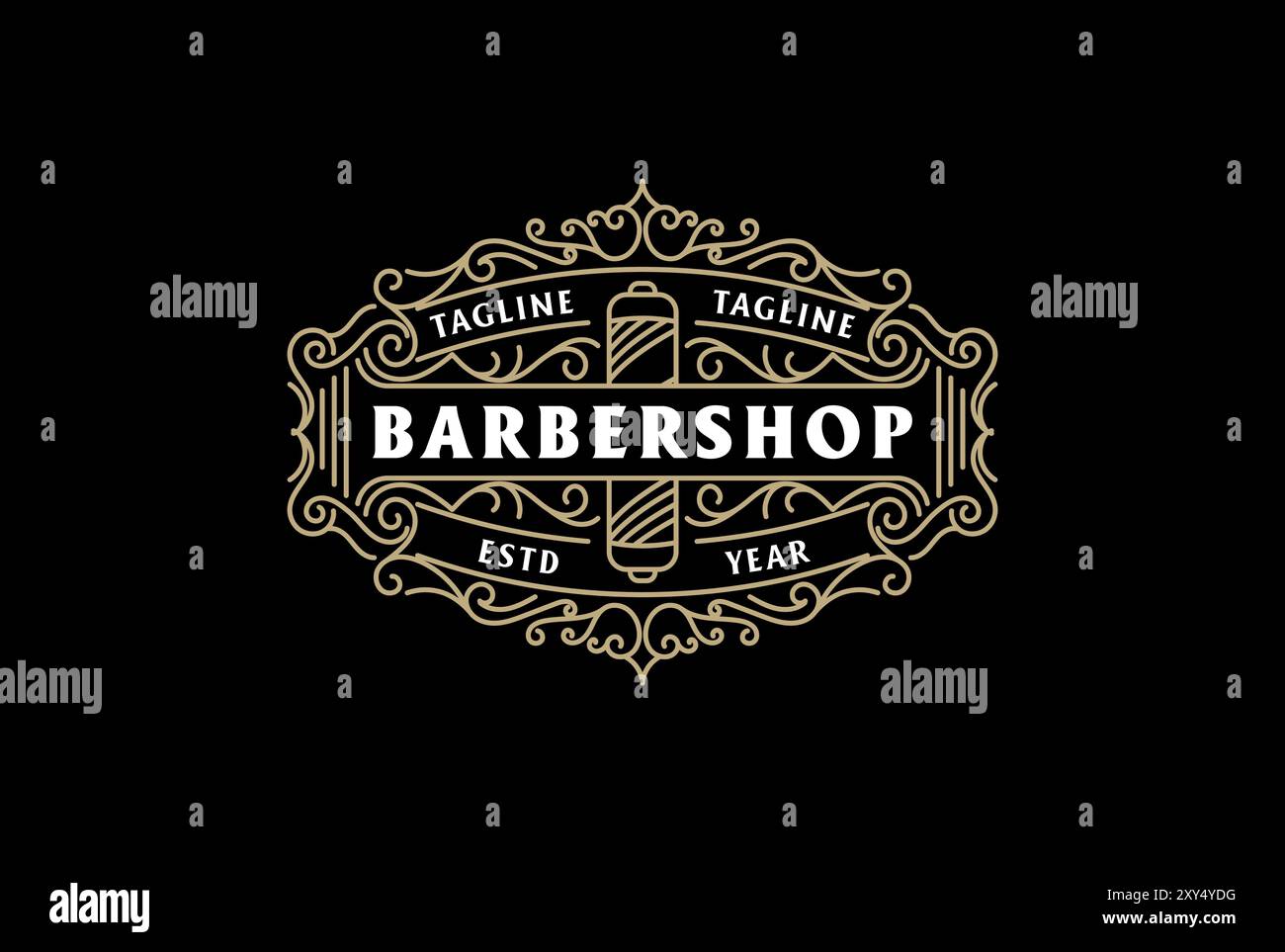 Vintage Retro Barbershop Border Ornament logo Design vecteur Illustration de Vecteur