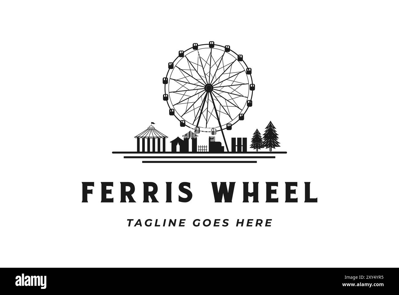 Vintage rétro Ferris Wheel avec Fun Circus Park logo Design Vector Illustration de Vecteur