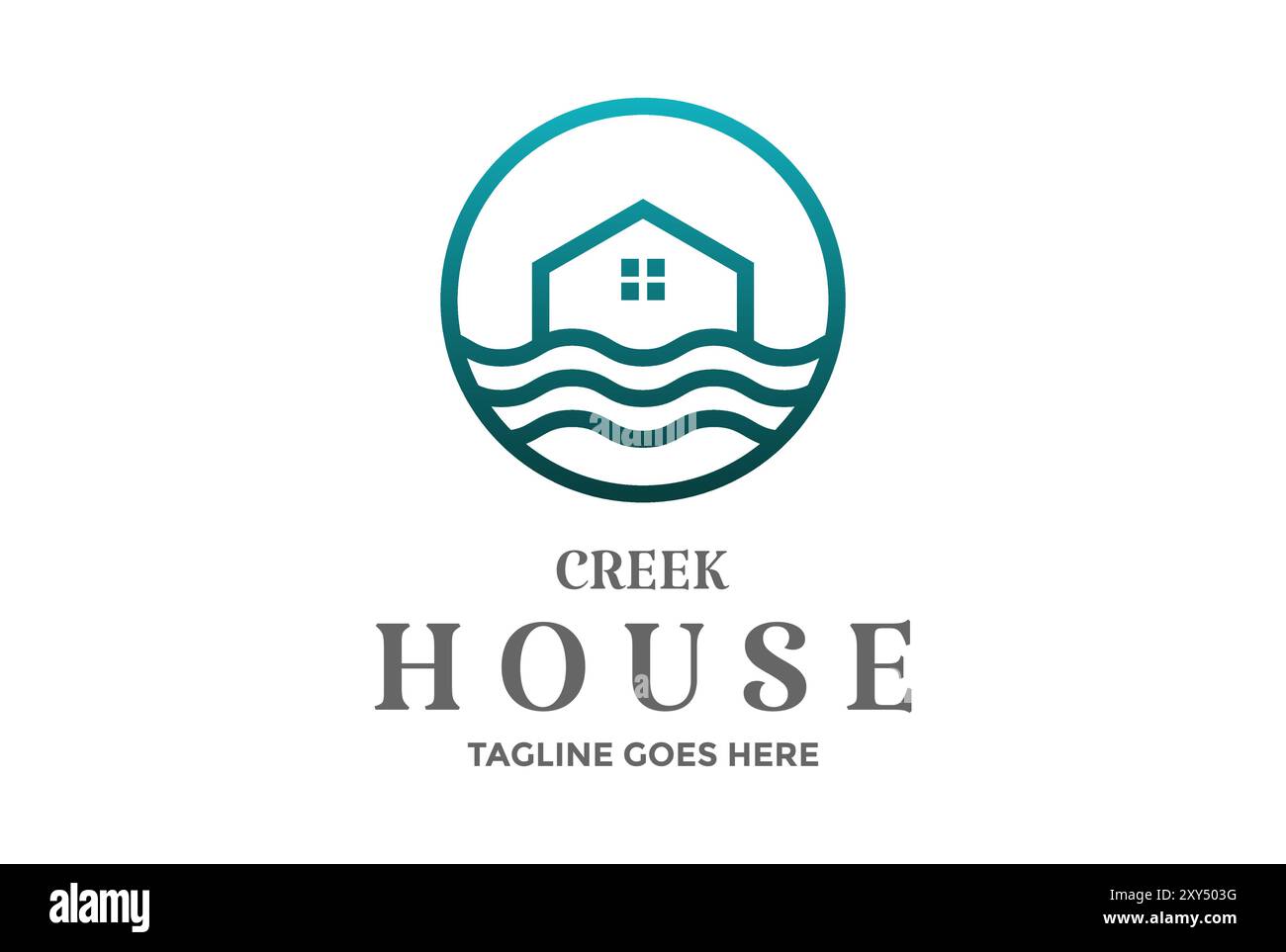 Circular Circle Water Beach Lake River Creek House Cabin Cottage Villa Chalet logo Design Vector Illustration de Vecteur
