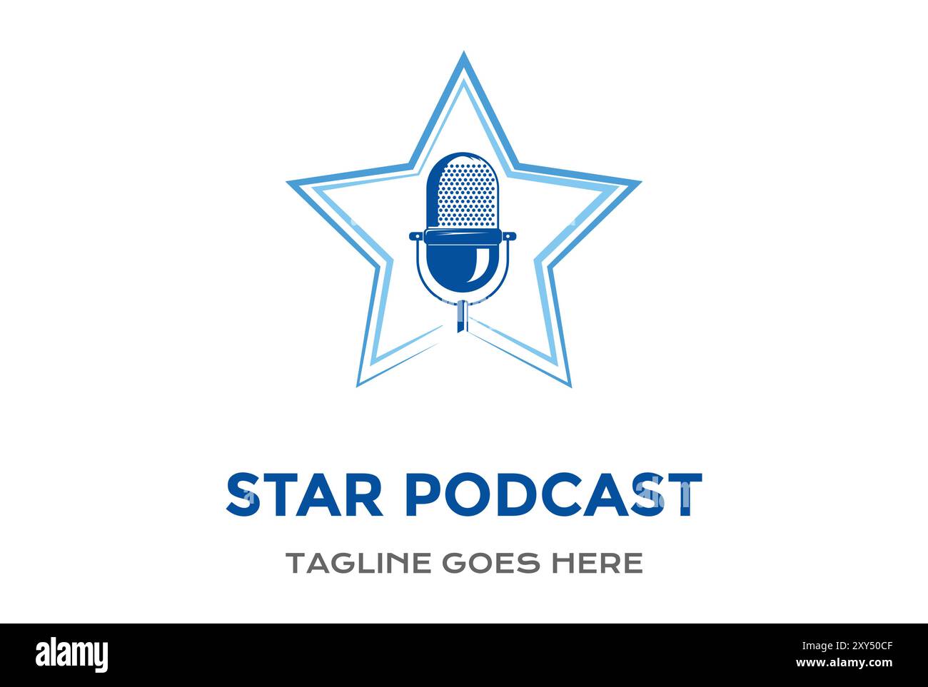 Blue simple Star avec microphone pour Podcast Radio Recording Studio logo Design Vector Illustration de Vecteur