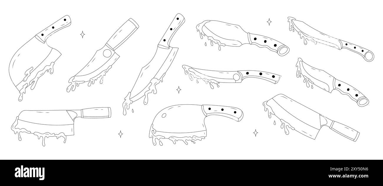 Placez les couteaux sanglants dans le style doodle Illustration de Vecteur