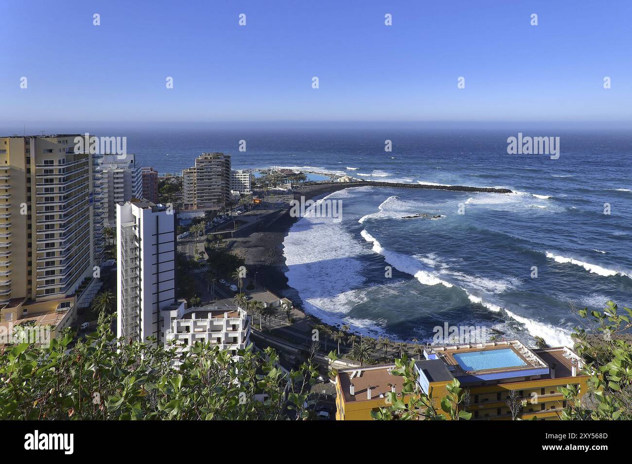 Playa Martianez à Puerto de la Cruz, vue du Mirador de la Paz, Tenerife, Îles Canaries, Espagne, Europe Banque D'Images