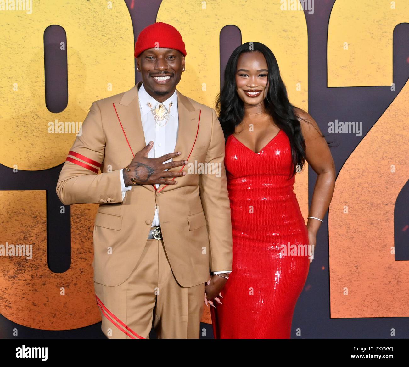 Los Angeles, États-Unis. 27 août 2024. Tyrese Gibson (G) et Zelie Timothy assistent à la première du film de thriller dramatique '1992' au Regal L.A. Live à Los Angeles le mardi 27 août 2024. Scénario : un commerçant doit sauver son fils d'une foule en colère pendant le soulèvement de Los Angeles de 1992 après le verdict de Rodney King. Photo de Jim Ruymen/UPI crédit : UPI/Alamy Live News Banque D'Images