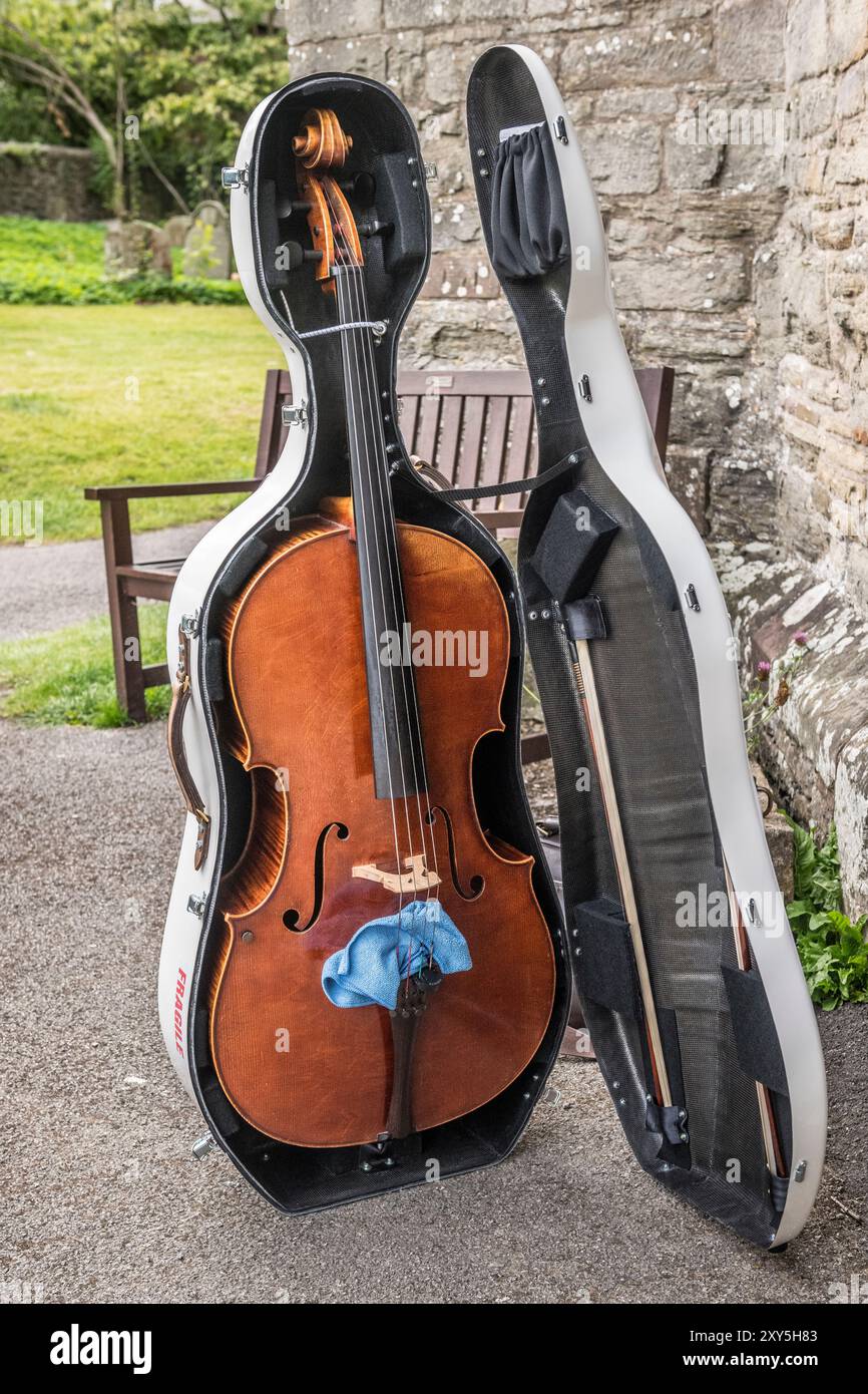 Un étui de transport rigide pour violoncelle (violoncelle), fabriqué à partir de fibre de carbone Banque D'Images