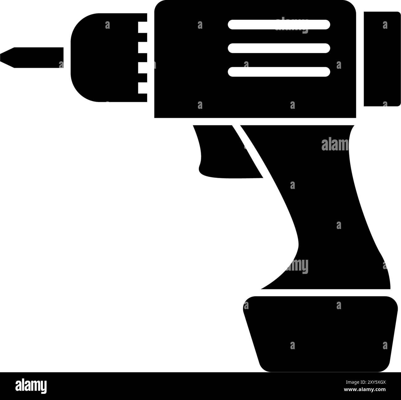 Silhouette noire d'une icône de perceuse sans fil moderne. Design simple et élégant, parfait pour diverses utilisations. Illustration de Vecteur