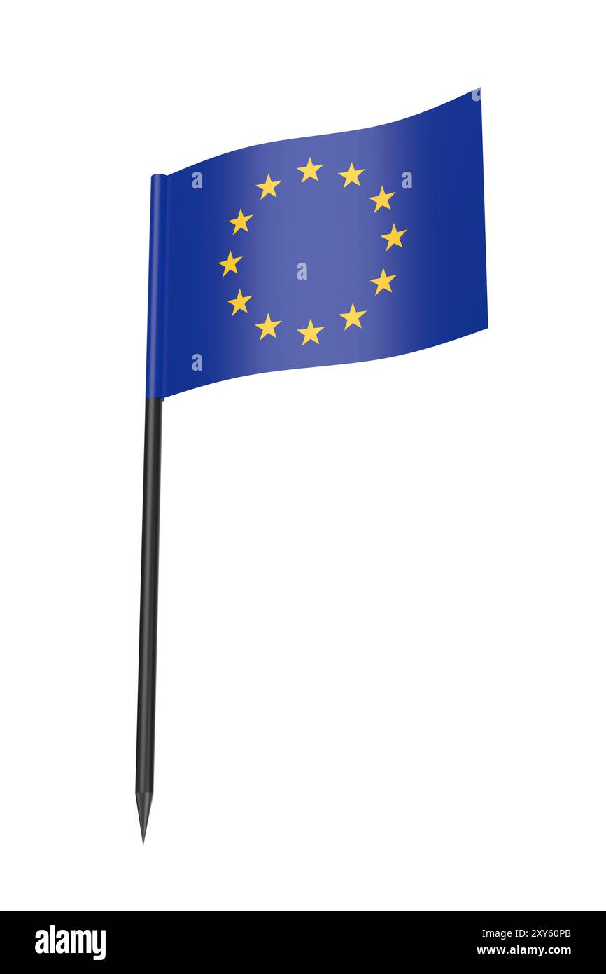 Cure-dent avec le drapeau de l'Union européenne isolé sur un fond blanc Banque D'Images