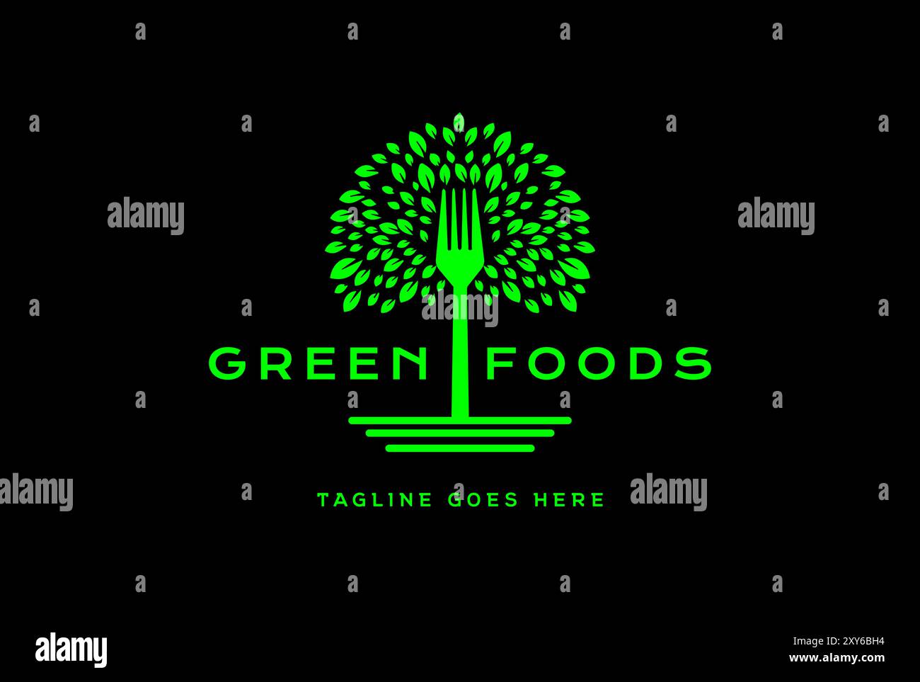 Feuille de plante d'arbre vert avec fourchette pour la conception de logo d'aliments de santé biologique de nature Illustration de Vecteur