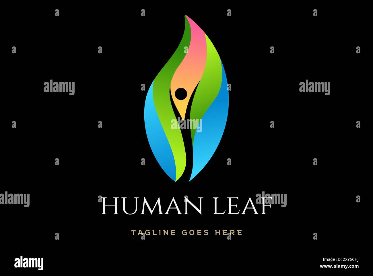 Simple minimaliste humain avec feuille pour Yoga Wellness Health ou Herb Spa logo Design Illustration de Vecteur