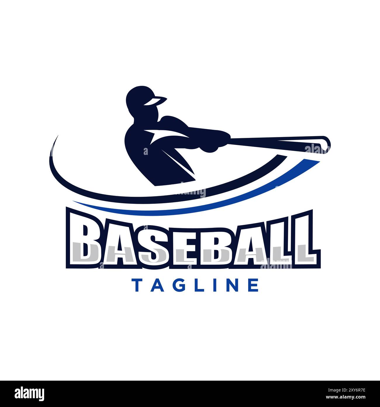 Logo de baseball avec la silhouette d'un joueur frappant la balle, entouré de lignes courbes qui créent une sensation de mouvement dynamique. convient pour l'équipe br Illustration de Vecteur