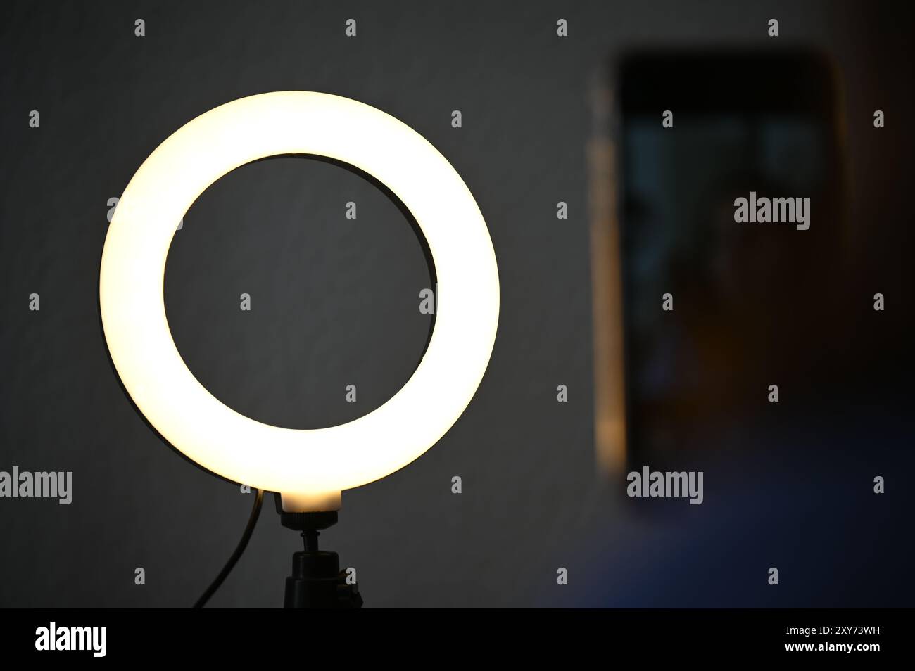 Berlin, Allemagne. 05 juillet 2024. Une femme est assise devant une lumière annulaire et prend des photos d'elle-même. Crédit : Niklas Graeber/dpa/Alamy Live News Banque D'Images