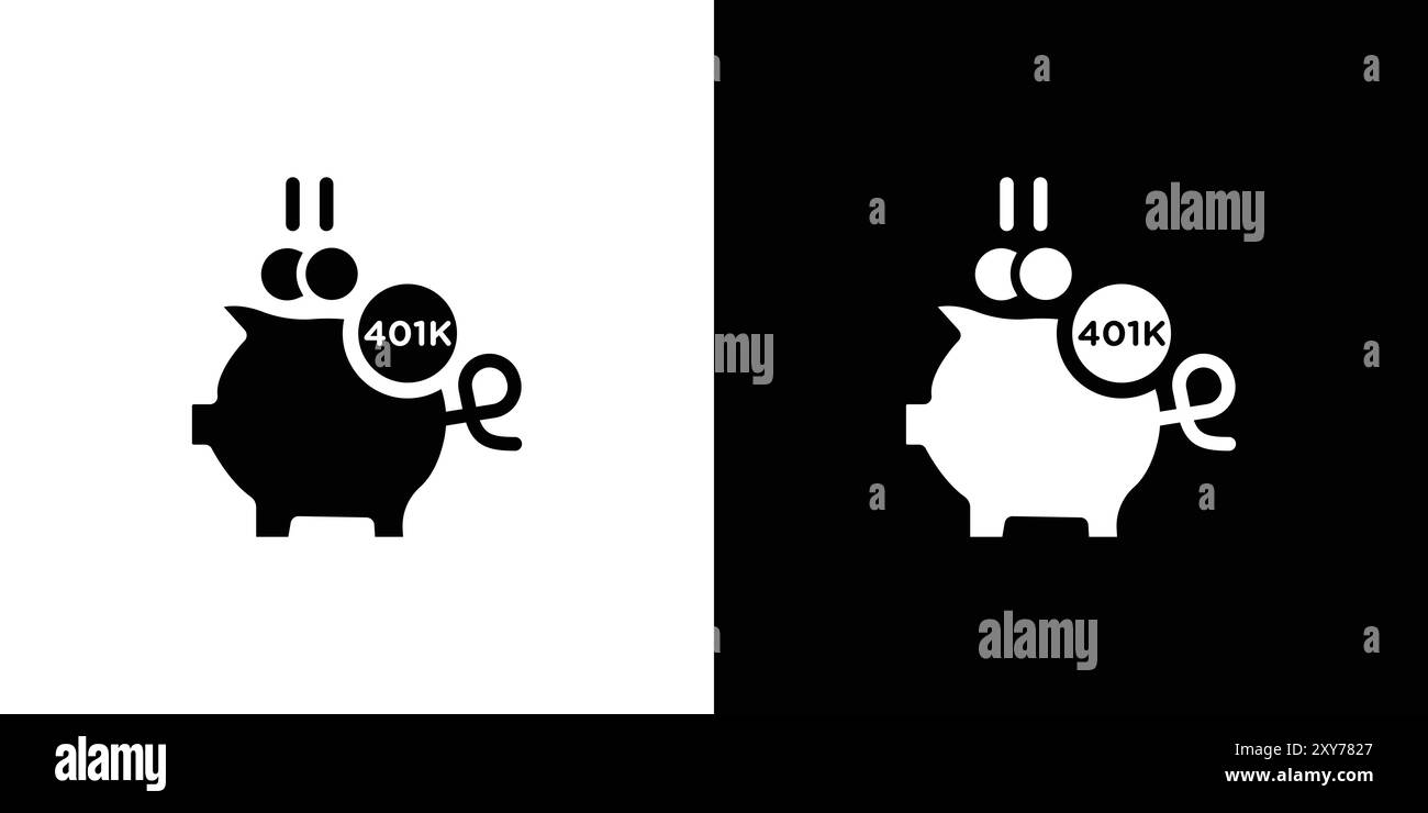 icône d'épargne-retraite 401k définie en noir et blanc. vecteur plat simple Illustration de Vecteur