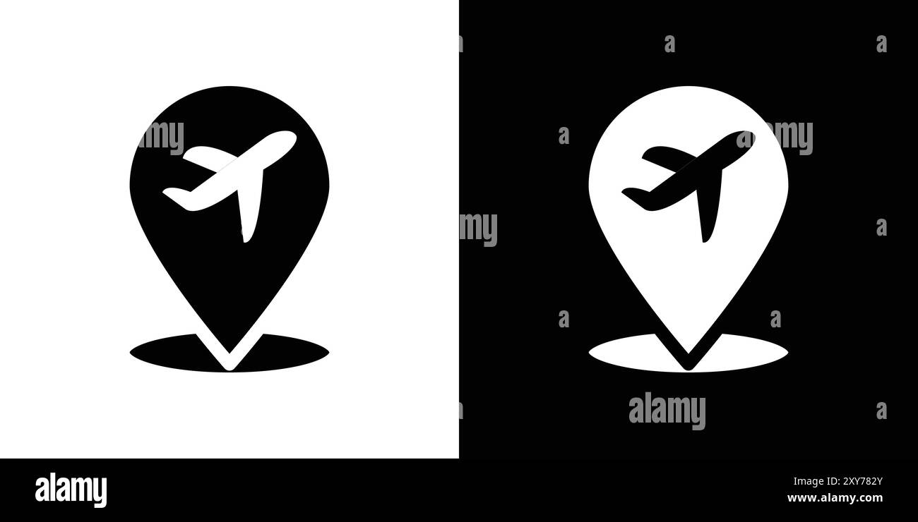 Icône d'emplacement de l'aéroport définie en noir et blanc. vecteur plat simple Illustration de Vecteur