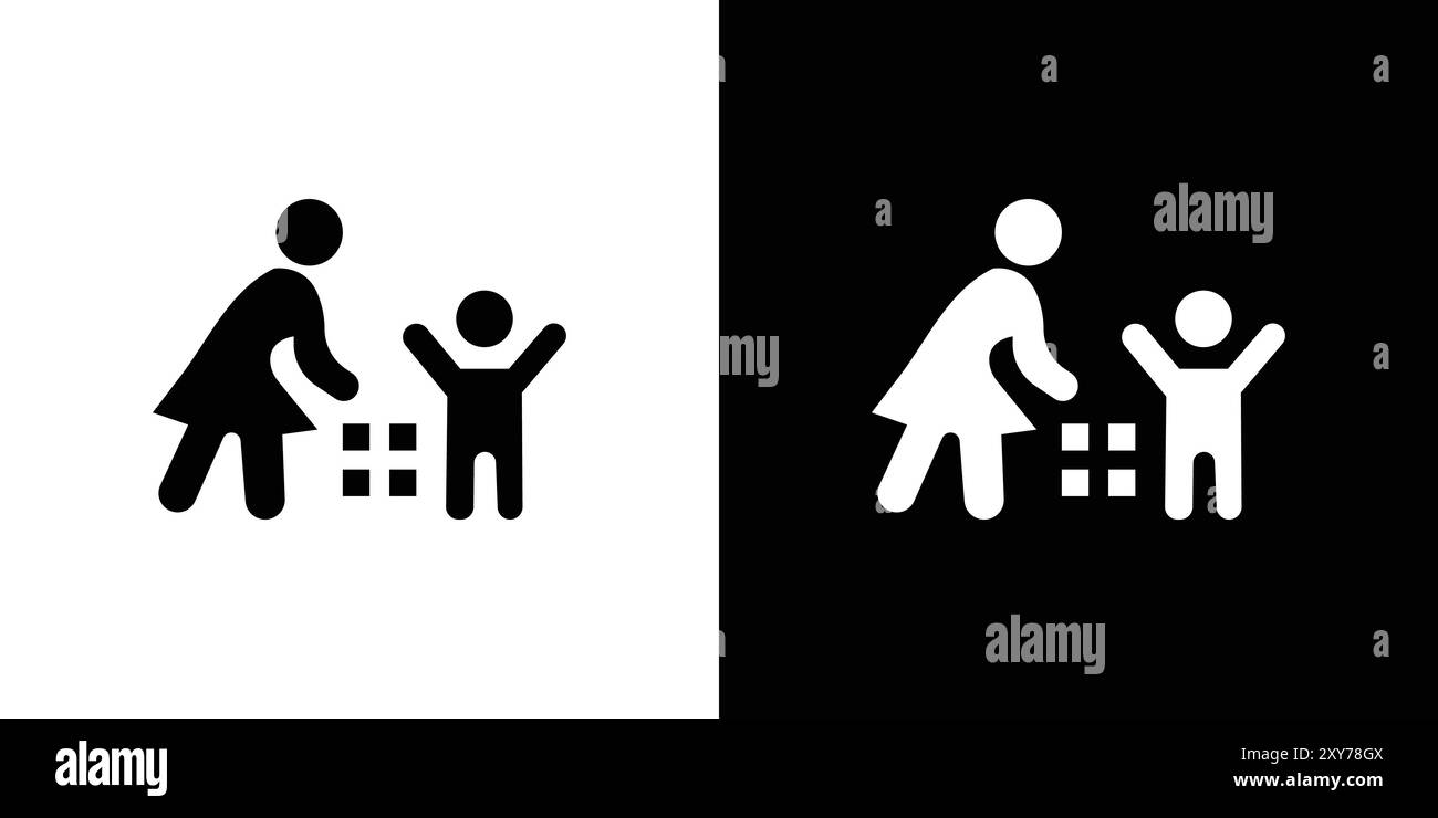 Icône Babysitter définie en noir et blanc. vecteur plat simple Illustration de Vecteur