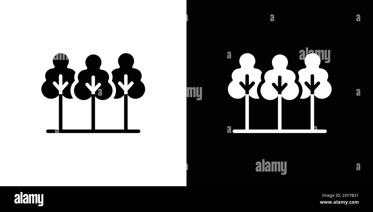 Icône d'arbres de forêt et de parc en noir et blanc. vecteur plat simple Illustration de Vecteur