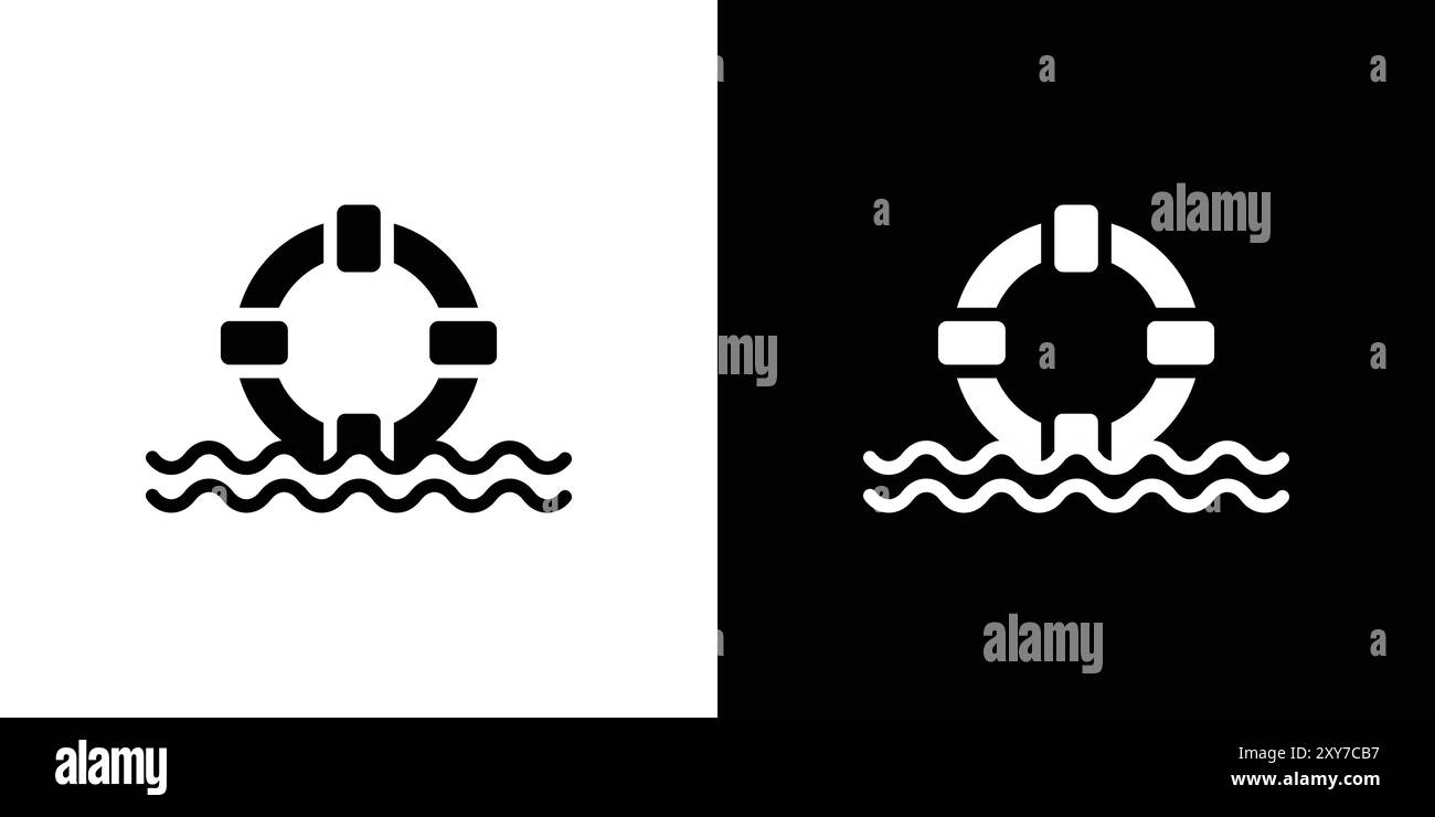 Icône d'anneau de bouée de sauvetage en noir et blanc. vecteur plat simple Illustration de Vecteur