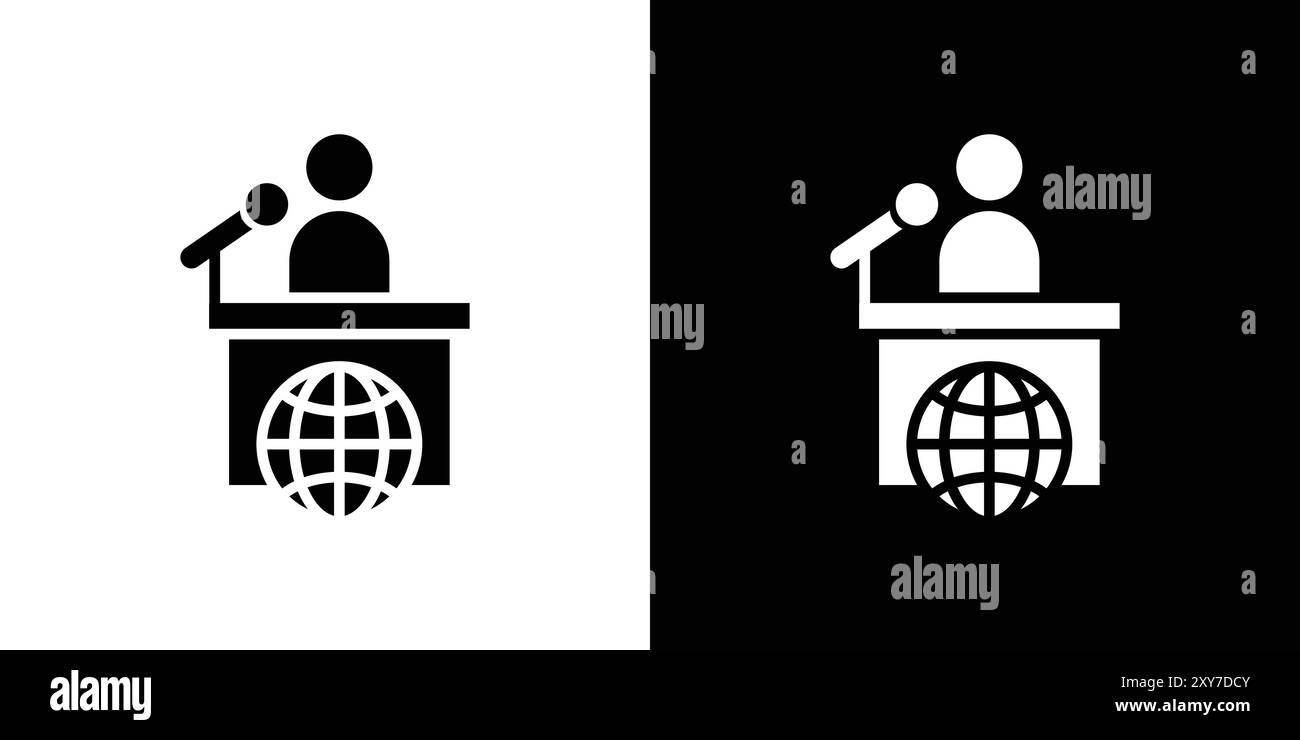 Présentateur de nouvelles sur l'icône TV Show réglé en noir et blanc. vecteur plat simple Illustration de Vecteur