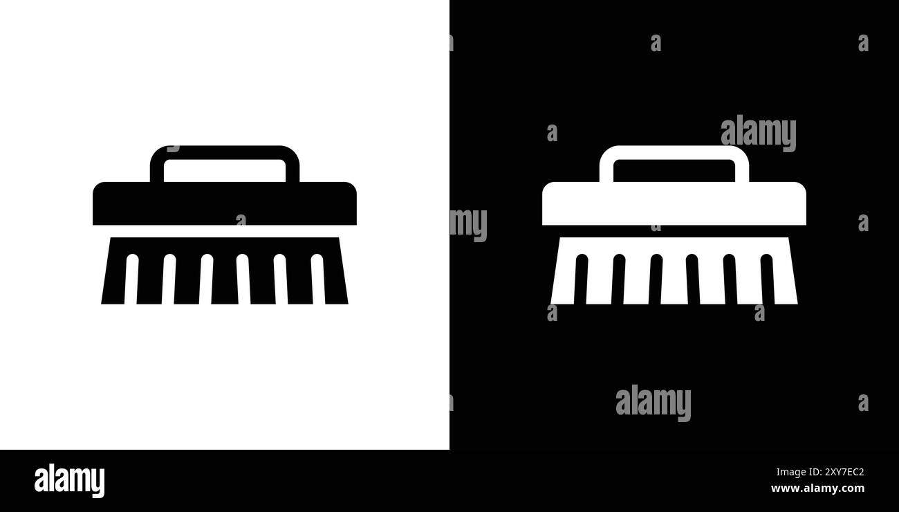 Icône de brosse à récurer définie en noir et blanc. vecteur plat simple Illustration de Vecteur