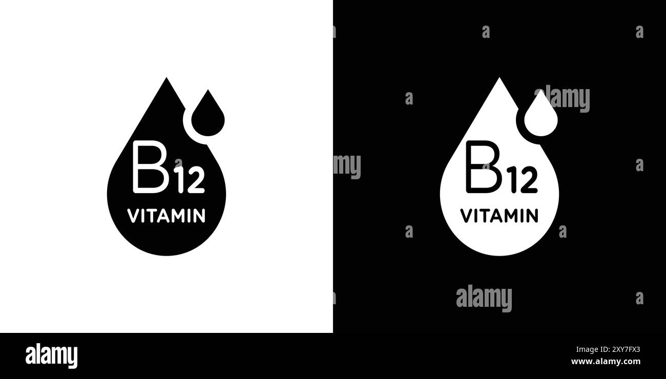 Icône de goutte de vitamine B12 définie en noir et blanc. vecteur plat simple Illustration de Vecteur