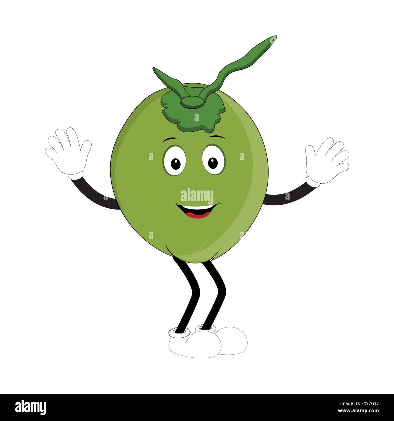 Mascotte de noix de coco, illustration de conception estivale du personnage Happy Coconut Mascot avec paille, tranche de citron et petit parapluie, tandis qu'un autre donne les pouces Illustration de Vecteur