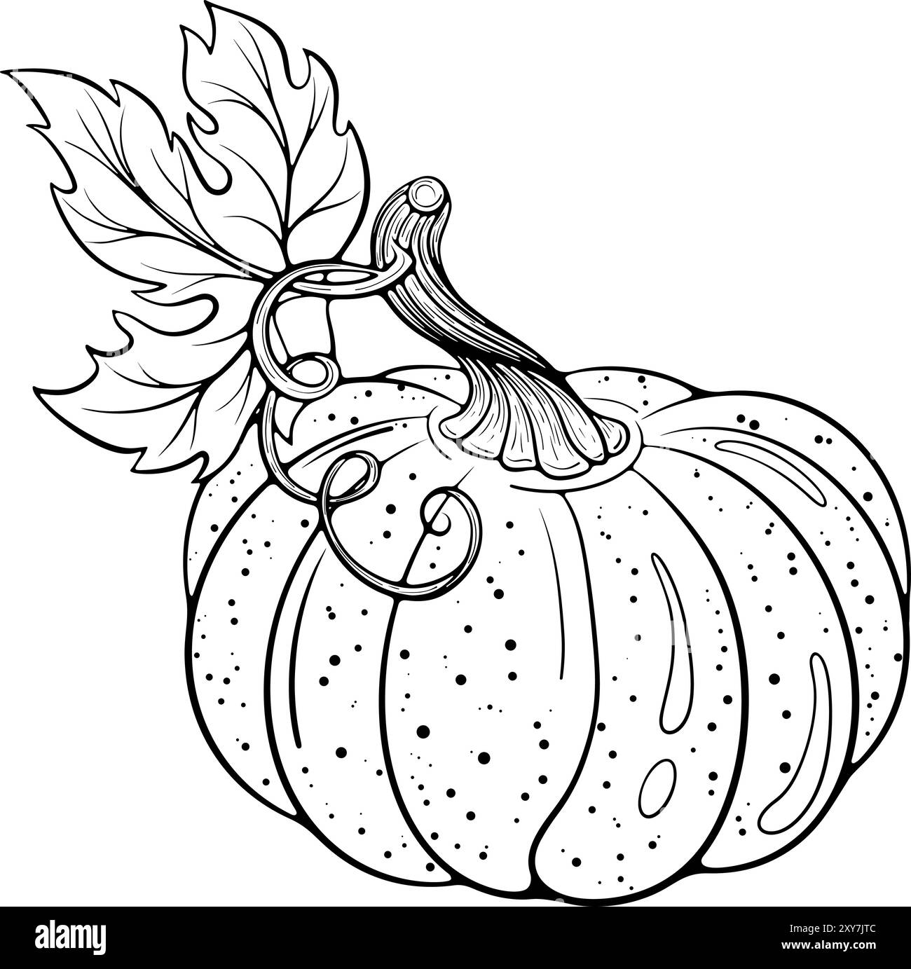 Citrouille avec dessin au trait de feuille Illustration de Vecteur