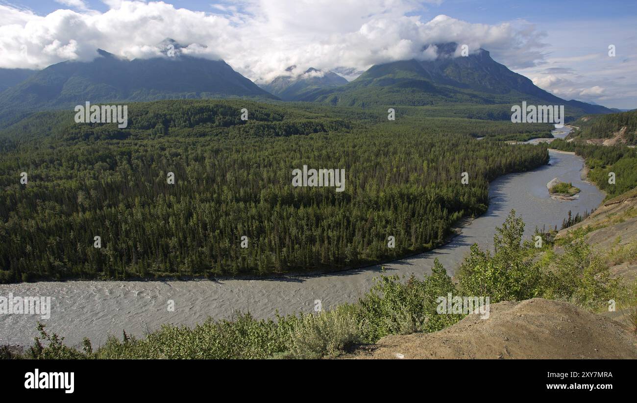 Panorama sur la rivière Matanuska en Alaska Banque D'Images