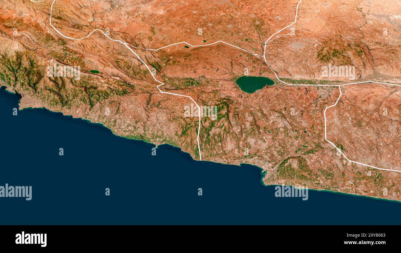 Vue satellite des frontières entre le Liban et Israël avec la Syrie, la Jordanie et la Cisjordanie. Les éléments de cette image sont fournis par la NASA. rendu 3d. Banque D'Images
