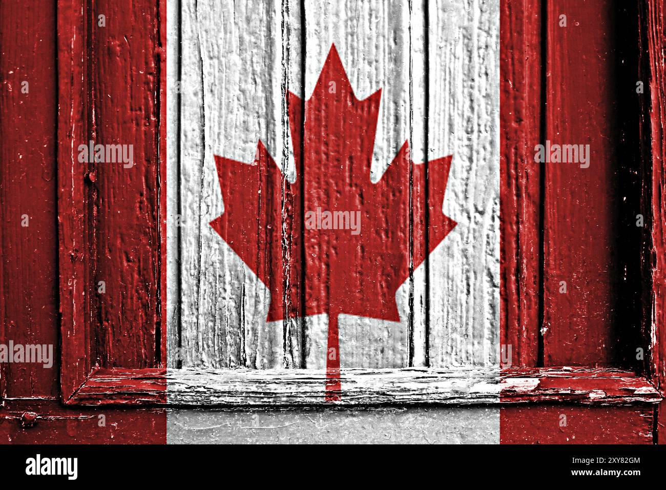 Drapeau du Canada peint sur cadre en bois Banque D'Images