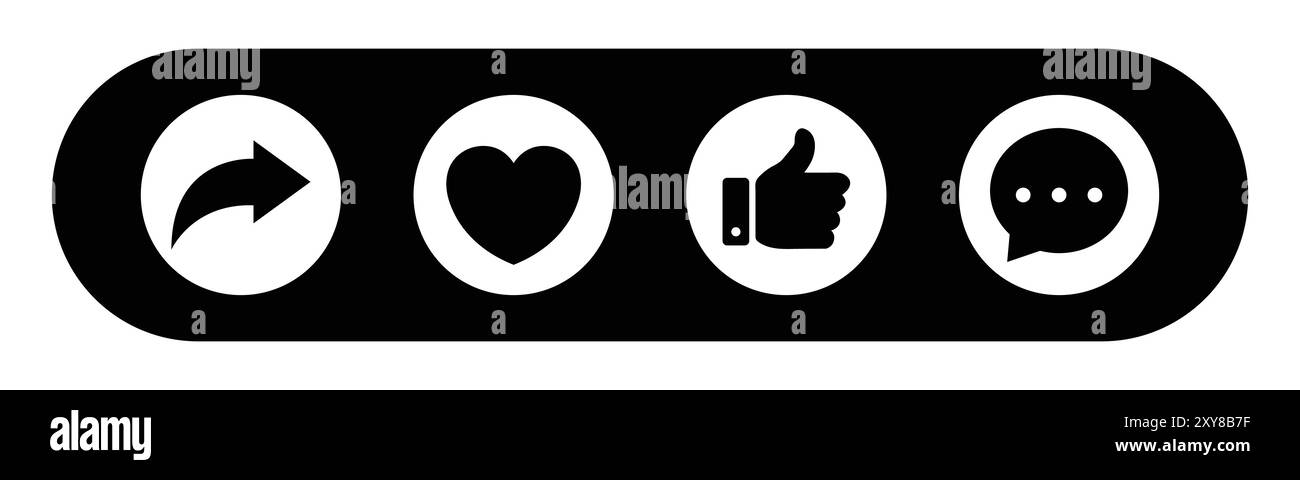 Aimer, partager, commenter et aimer les boutons de l'icône cœur. Comme bouton, pouce vers le haut, amour et coeur, commentaire, republier et partager bouton icône. Illustration vectorielle. Illustration de Vecteur