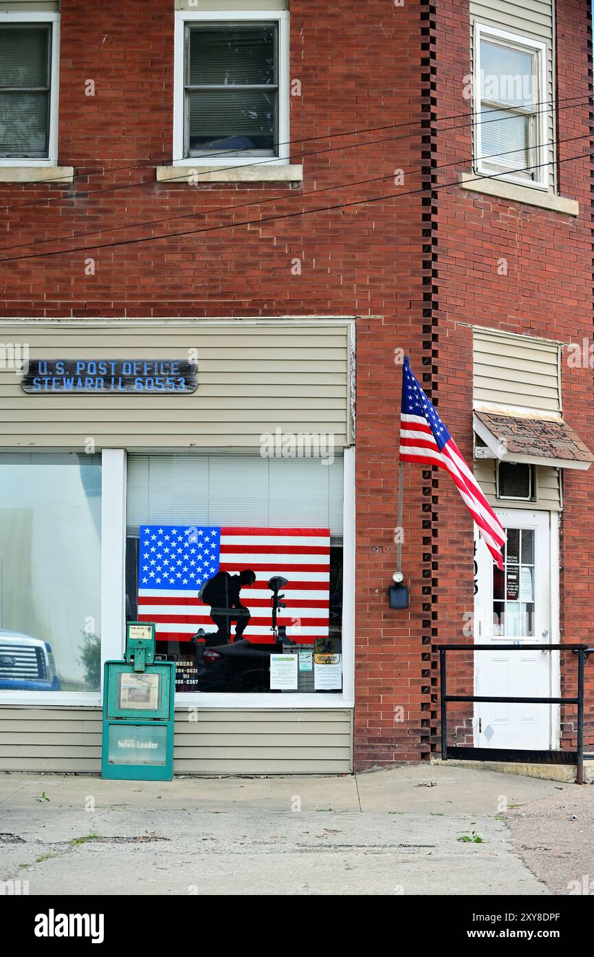 Steward, Illinois, États-Unis. Le bureau de poste local dans une très petite communauté de l'Illinois. Banque D'Images