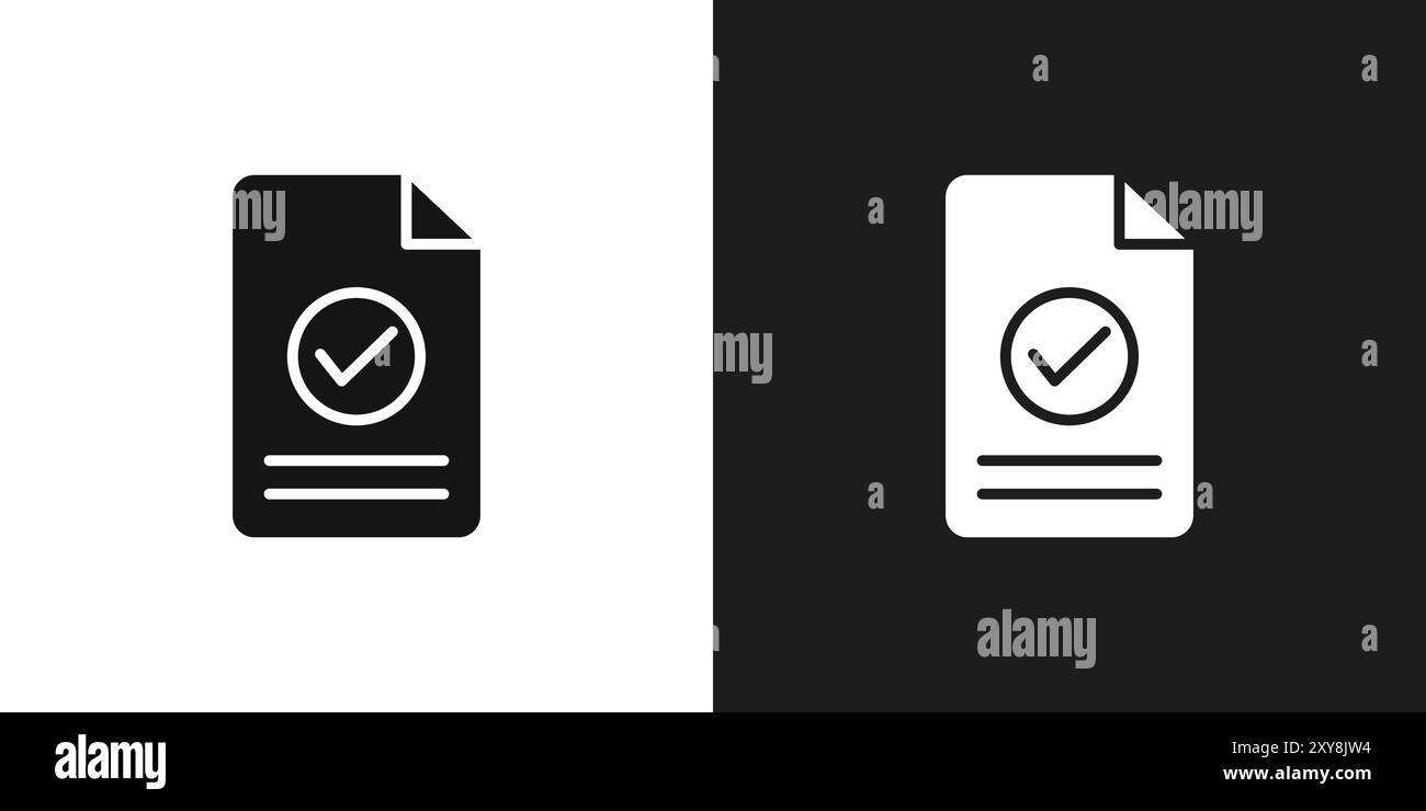 Accepter le contour vectoriel de signe de logo d'icône de document en noir et blanc Illustration de Vecteur