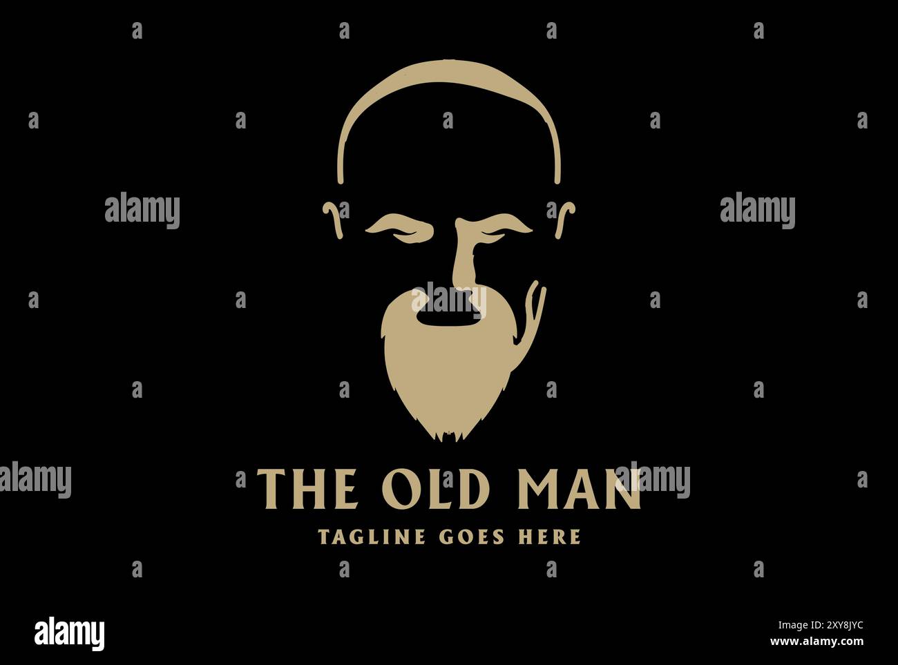 Simple minimaliste Old Man Head Silhouette avec logo moustache Design Vector Illustration de Vecteur