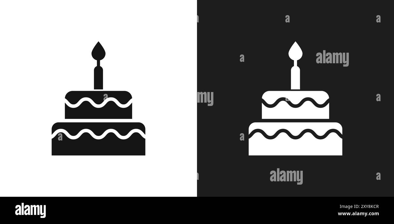 Contour vectoriel de signe de logo d'icône d'anniversaire de gâteau en couleur noire et blanche Illustration de Vecteur