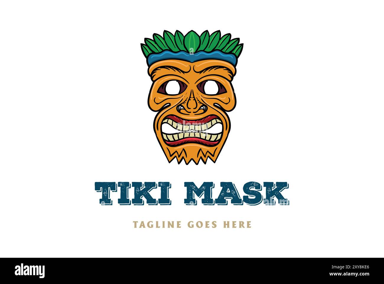 Vintage Hawaï en bois Tiki Bar Mask visage logo Vector Illustration de Vecteur