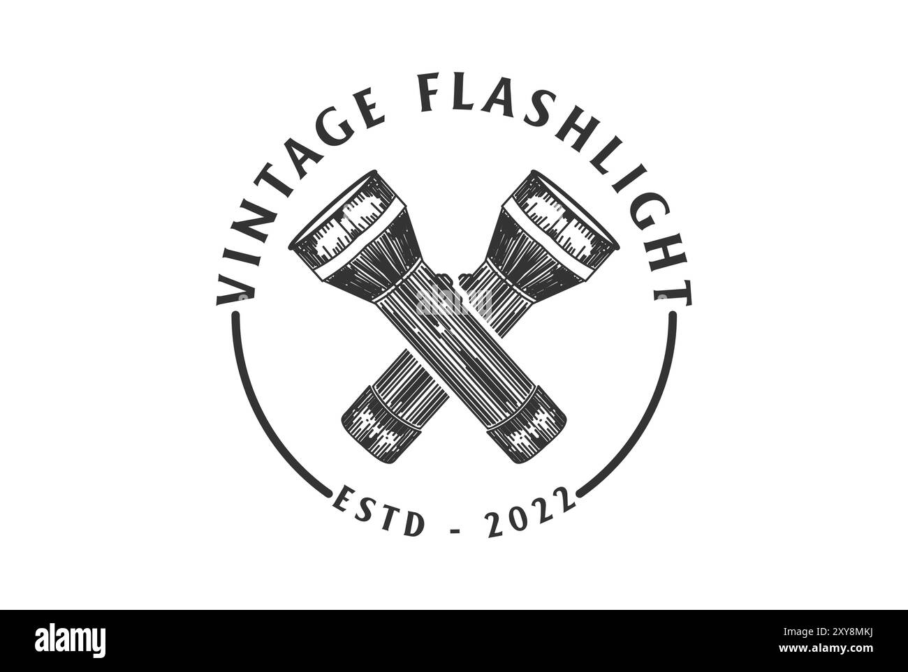 Vintage dessiné à la main croisée logo de lampe de poche vecteur de conception Illustration de Vecteur